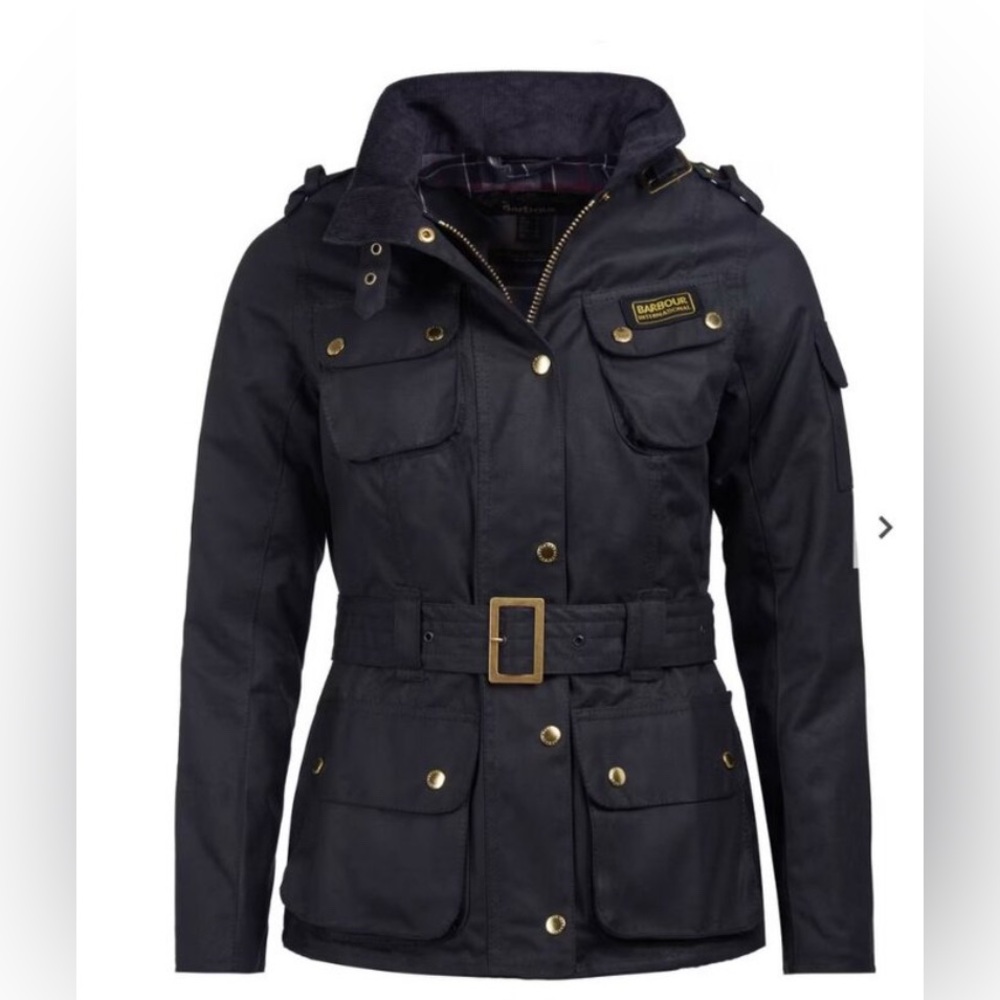 Barbour Dark Blue Waxed Utility Jacket with Belt